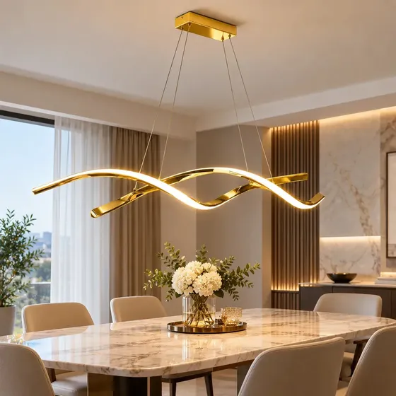 Luminária Pendente LED, Lustre Pendente Espiral DNA Dourado Moderno 24W, 3 Cores de Luz, Altura Ajustável, para Sala de Jantar, Cozinha, Ilha, Bancada, Mesa de Jantar e Quarto, Tieesa