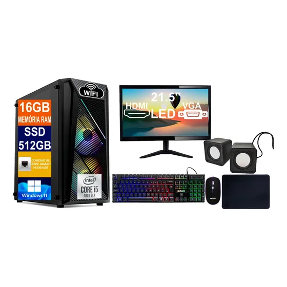 Ordenador PC I5 10400, SSD de 512 GB, monitor DDR4 + 21,5 p de 16 GB