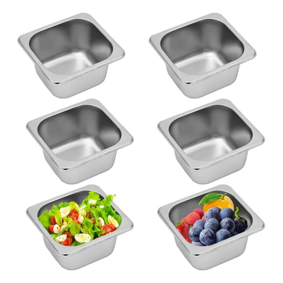 6 Insertos Sextos Acero Inox Tapas Transparente 10cm Profund