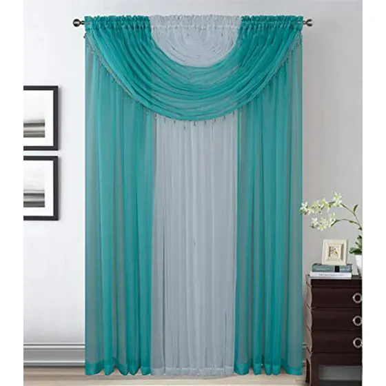 Cortinas Sheer Elegantes 4 Paneles + 2 Valances Para Sala La