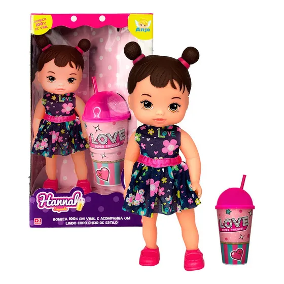 Boneca Menina Hannah Suquinho Com Copo