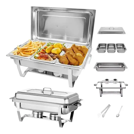 Rechaud Retangular 3 Cubas 11 Litros Inox Tampa Removível 127/220v