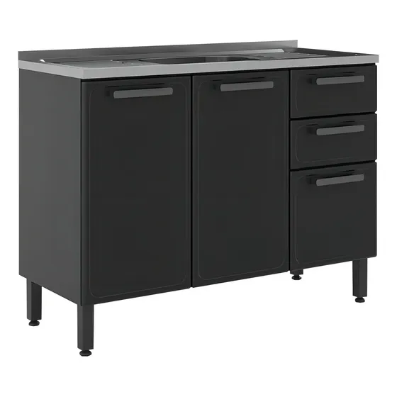 Mueble Inferior De Cocina En Acero 120 Cm Con Lavaplatos Color Gris oscuro