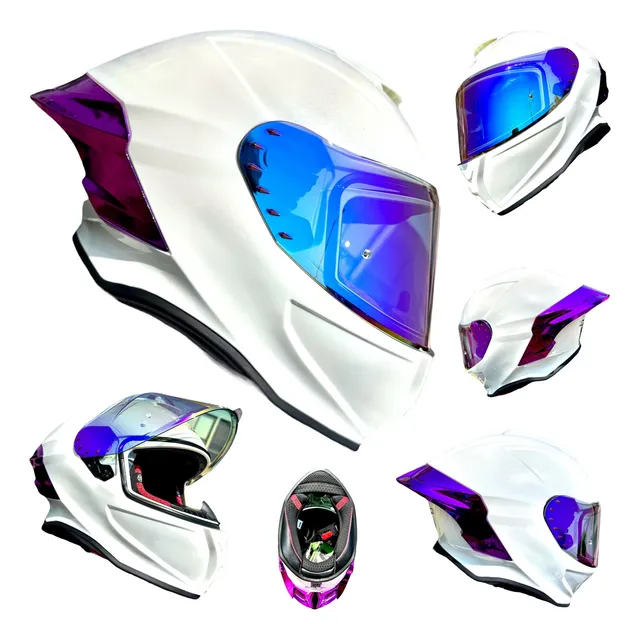 Casco Moto Blanco Perla Aleron Morado Cromo Xtrong Ece 2206