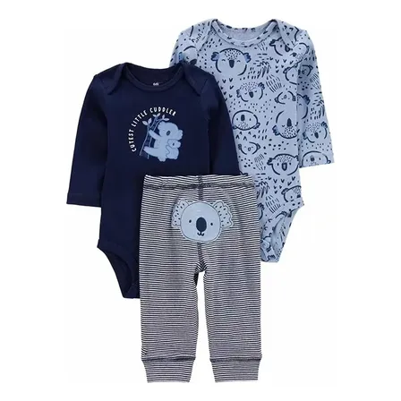 Conjunto 3 Piezas Bebé 100% Algodón 2 Bodys + Pantalón