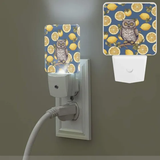 Luz Noche Limon Buho Enchufabl Pared Lampara Decorativa Led