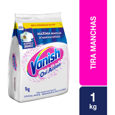 Tira Manchas Vanish Em Pó Crystal White Oxi Action Para Roupas Brancas Refil 1kg Tira Manchas Vanish Em Pó Crystal White Oxi Action Para Roupas Brancas Refil 1kg