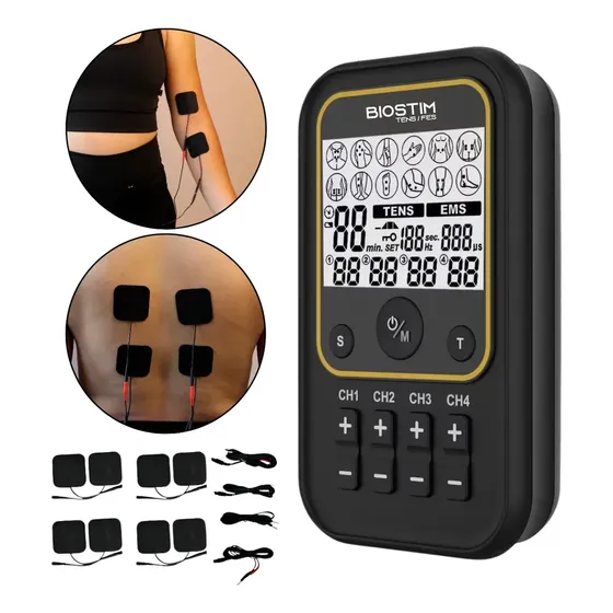 Biostim Tens/fes Bioset Aparelho Eletroestimulador Portátil 4 Canais