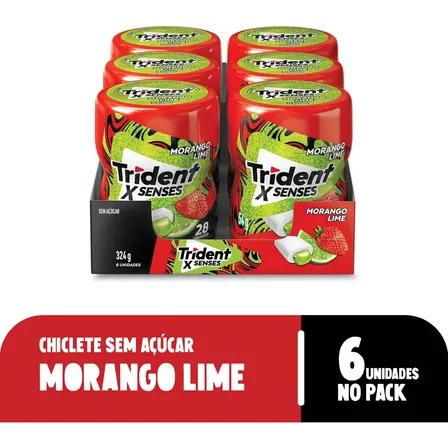 Chiclete Trident XSenses Morango Lime Sem Açúcar Garrafa - Caixa com 6 unid. de 54g