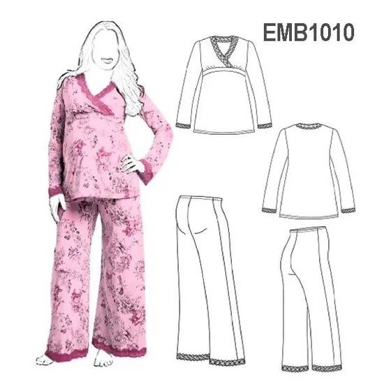 Molde Pijama Maternal, Encaje En Cuello, Corte Bajo Busto.