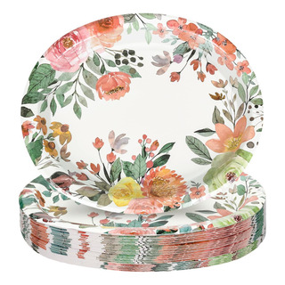 Platos De Papel Ovalados Con Estampado Floral De Fysuimu, 50 Platos De Papel Ovalados Con Estampado Floral De Fysuimu, 50