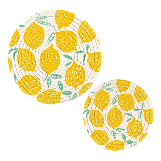 Alaza Juego Salvamantel Para Olla Algodon Limon Amarillo