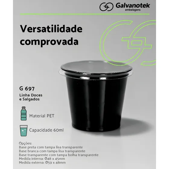 Pote Para Molho Delivery C/ Tampa 700un Galvanotek G697 60ml Cor Preta