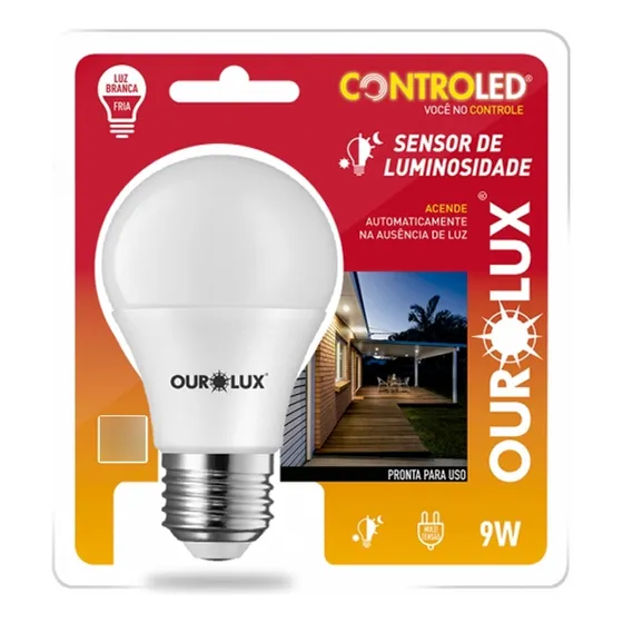 Kit 2 Lâmpada Led E27 Sensor Luminosidade 9w 6500k Ourolux