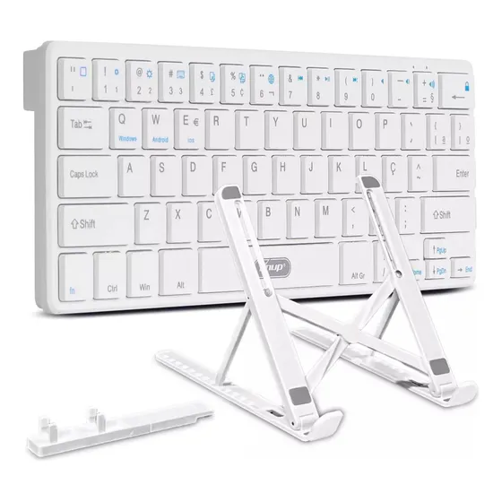 Teclado Bluetooth Abnt2 Sem Fio Para Pc Notebook Ergonomico Branco Computador 60 Compacto Silencioso