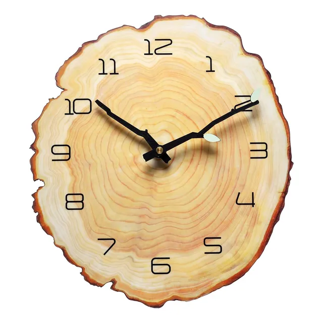 Reloj Pared Anillo Anual 12  Grano Madera Forma Tocon Arbol