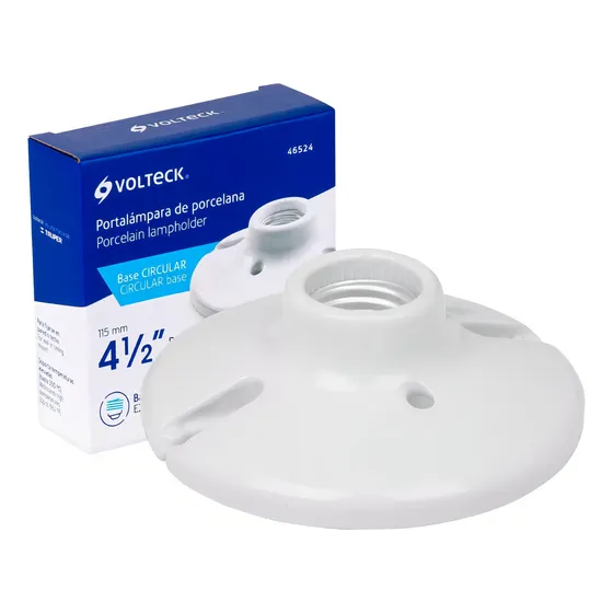 Paq. 6 Portalampara Porcelana 4 1/2 Circular Volteck 46524 Color Blanco