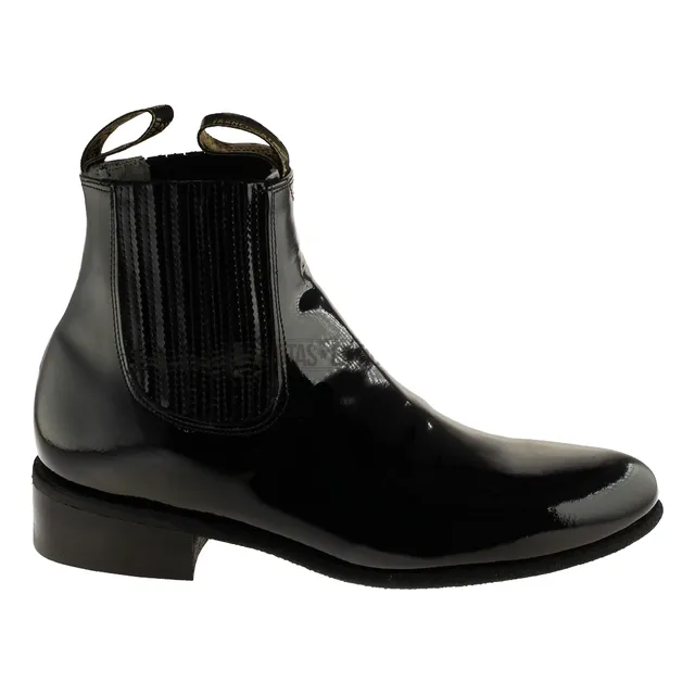 Botin Charol Charro Hombre Piel Charol Negro Mariachi