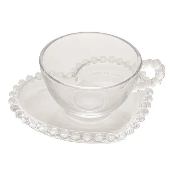 Conj De Xicaras De Cha Cristal Wolff C/ Pires 4 Pcs Coracao