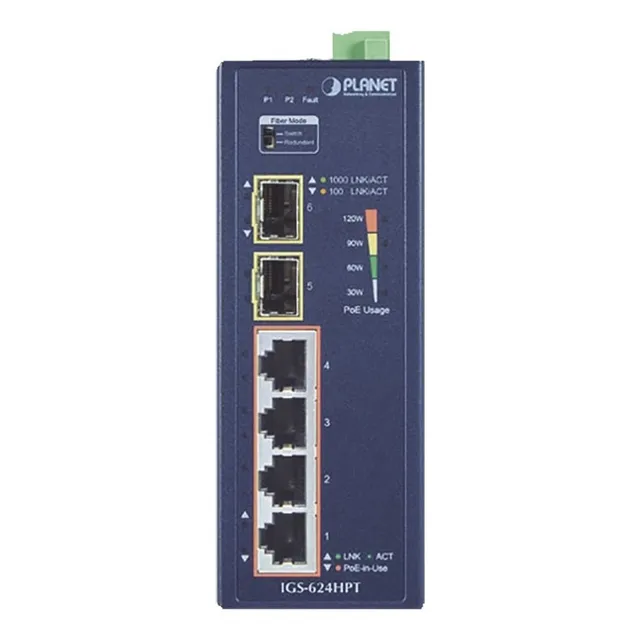 Switch Poe Industrial De 4 Puertos Poe  Igs-624hpt Planet