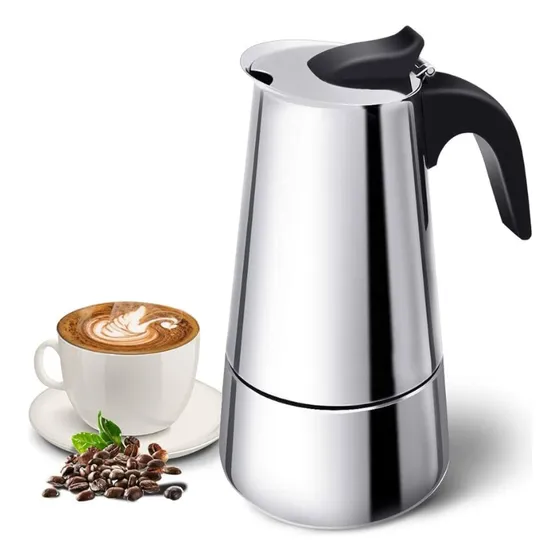 Cafetera Espresso Maker 9 Tazas Manual Plateada Italiana