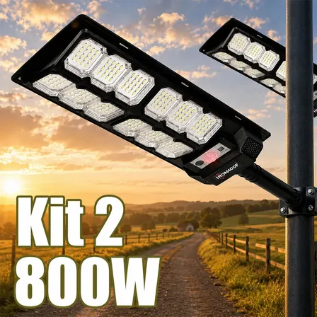 Kit 2 Luminaria Poste Solar 800w Luminaria Externa Holofote Solar Com Controle