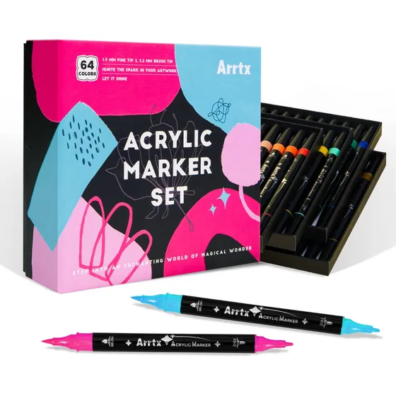 Arrtx® 64 Colors Marcadores Plumones Acrilico Doble Cabeza