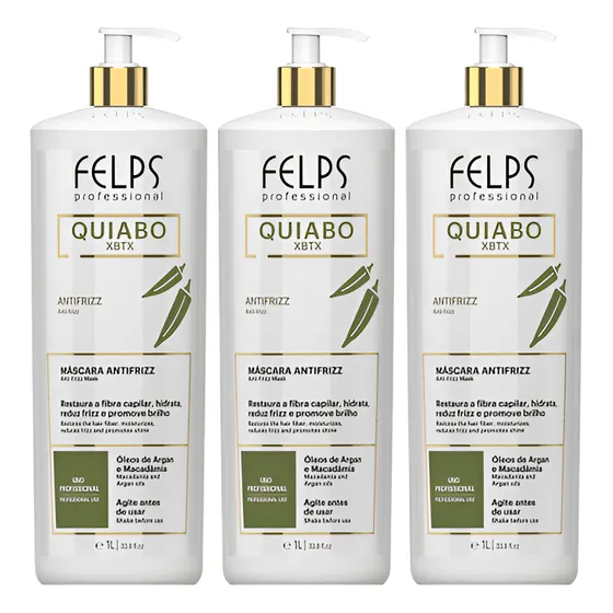 Kit Com 3 Felps Máscara Antifrizz Okra 1 Litro