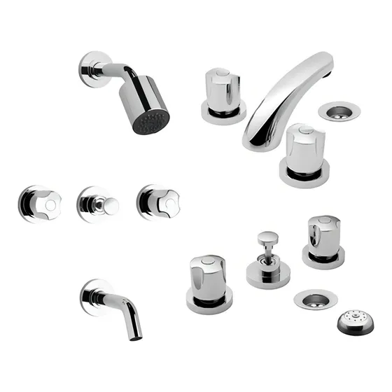 Griferia De Baño Completa Fv Folk Ducha Bidet Lavatorio Color Plateado