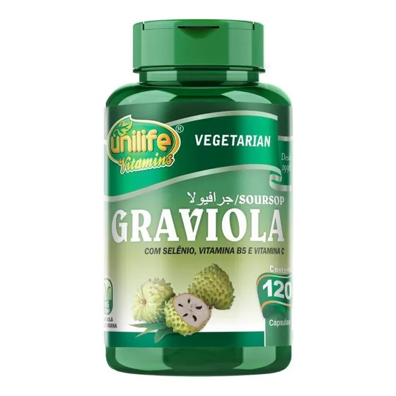 Graviola Unilife 120 cápsulas antioxidantes con vitamina B5 y selenio