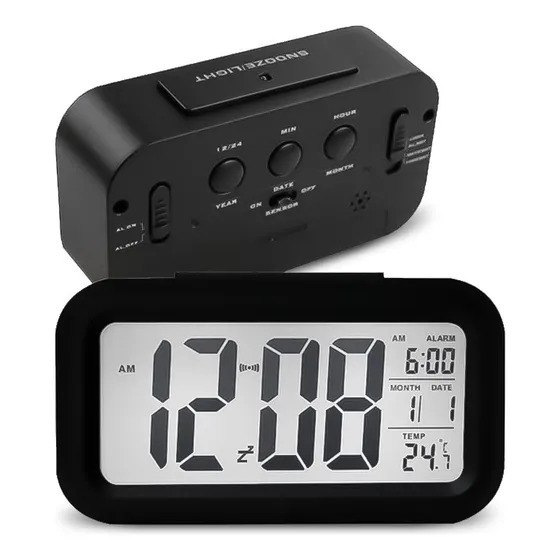 Reloj de mesa despertador digital LCD Smart Optical color negro