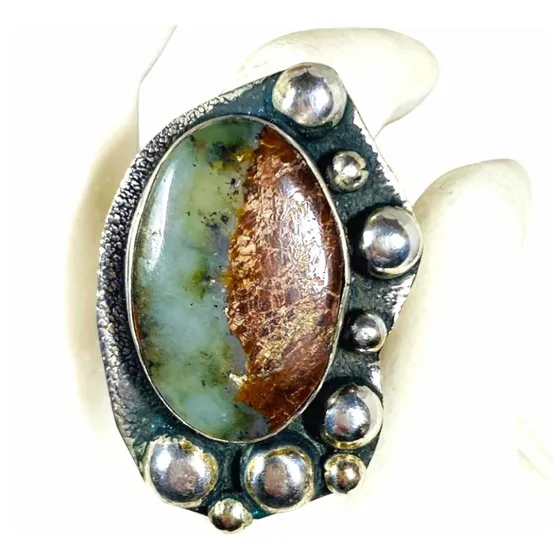 Anillo Plata 925 Escasa Crisoprasa De Boulder 100%  Natural