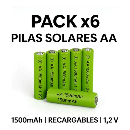 Pilas Solares Aa Recargables 1500mah Pack X6 Para Jardín