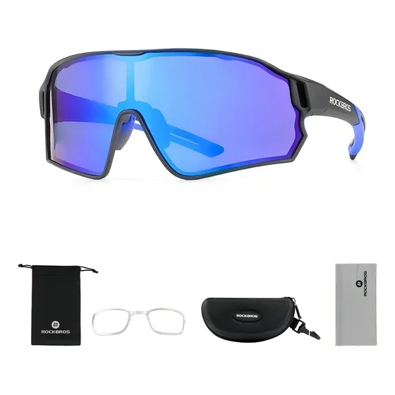 Gafas Rockbros Bike Speed Cycling, polarizadas, azul, marco con clip, color negro, varilla, color negro y azul