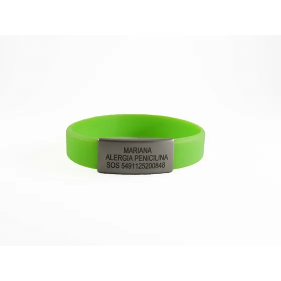 Pulsera Personalizada Con Datos Médicos. Colores! Alergias Color Verde Largo 19 Cm