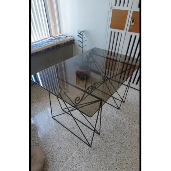 Mesa Tipo Escritorio En 60 Ref Hierro Forjado Y Vidrio Usado