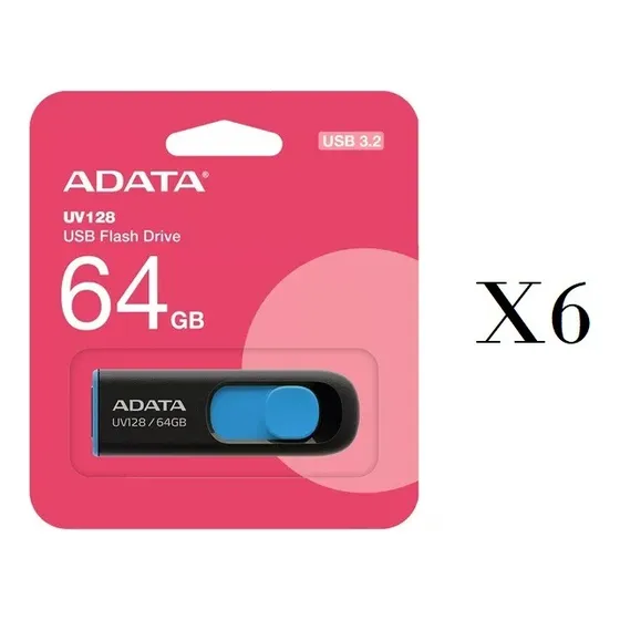 Pendrive Adata 64gb Uv128 Usb 3.2  Flash Drive (6 Unidades)