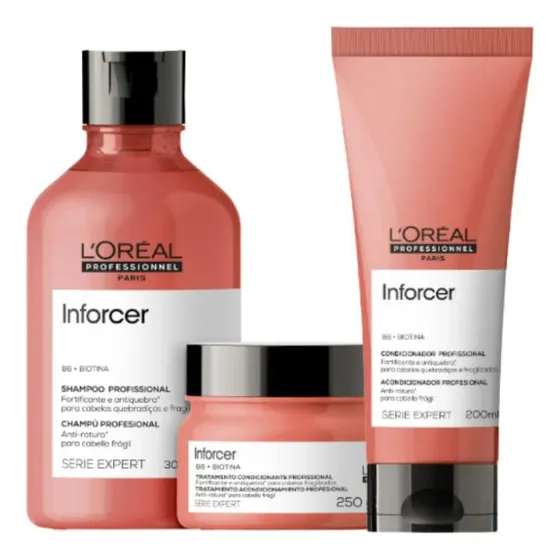 Kit Loreal Inforcer Sh300ml+cond200ml+masc250g