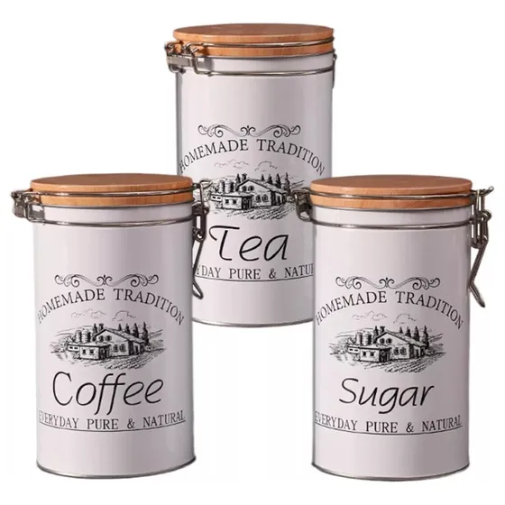 Juego De 3 Tarros De Metal Para Té, Café Y Azúcar.