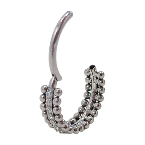 Piercing Septum F136 G23 Acero Titanio Zirconia Esfera Doble Color Plateado
