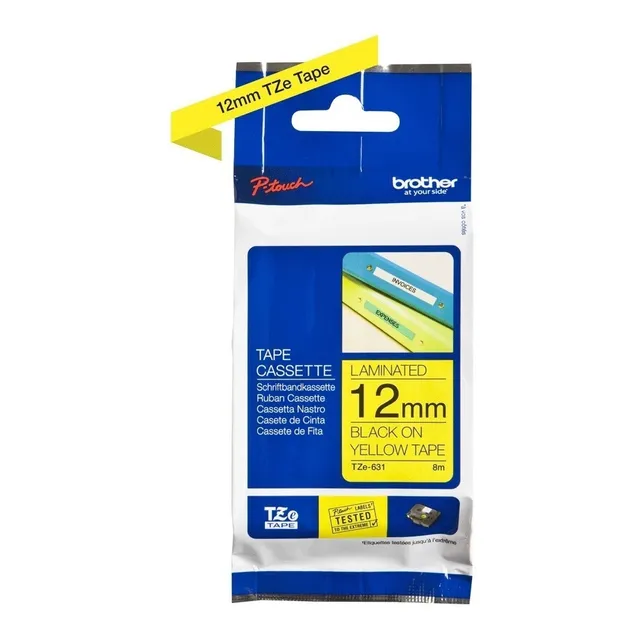 Cinta Brother Tze631 (12mm X 8mts) Amarillo Sobre Negro