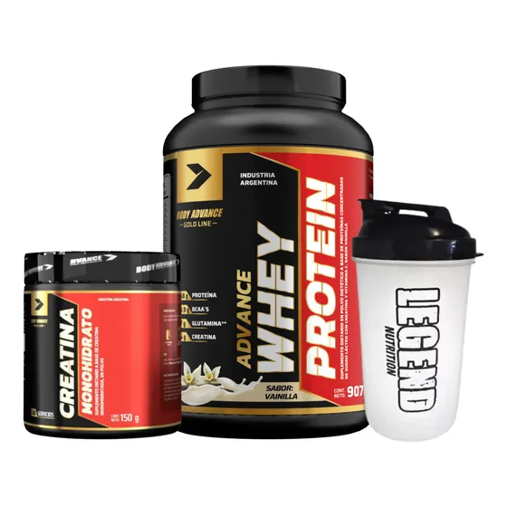 Body Advance Whey Protein 907g Dulce De Leche Creatina Monohidratada 150gr Vaso Legend 600ml