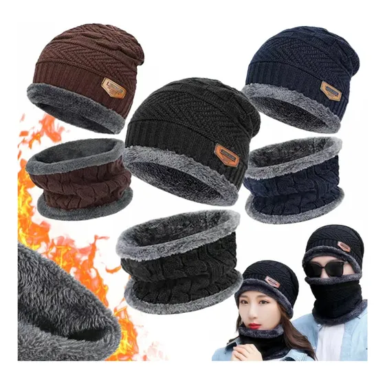 Combo Gorro + Cuello Lana Con Corderito Invierno Hombre Frio