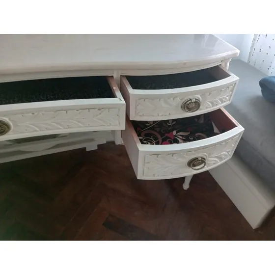 Cómoda- Tocador Antigua / Madera Y Mármol-  Con Espejo