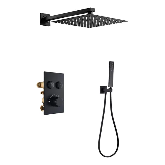 Sistema Ducha Conjunto Grifo Negro Termostatico Cabezal Mano