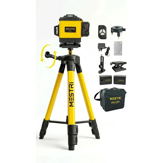 Kit Nível A Laser Verde 12 Linhas Esquadro + Suporte + Tripé PROFISSIONAL NÃO BALANÇA DE ATE 1 METRO COM MANIVELA DE REGULAGEM E BOLHA NIVELAMENTO - MESTRI