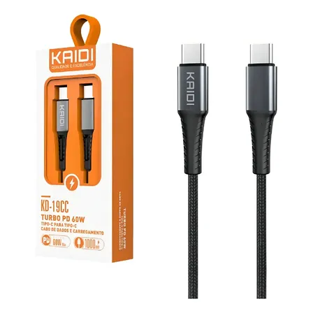 Cabo Carregador Pd Tipo C 60w Kaidi Turbo Nylon P/ iPhone 15