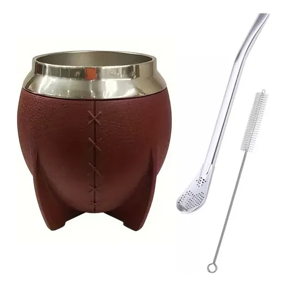 Vaso Yerba Mate Té Doble Pared Bombilla Acero Inox Y Cepillo