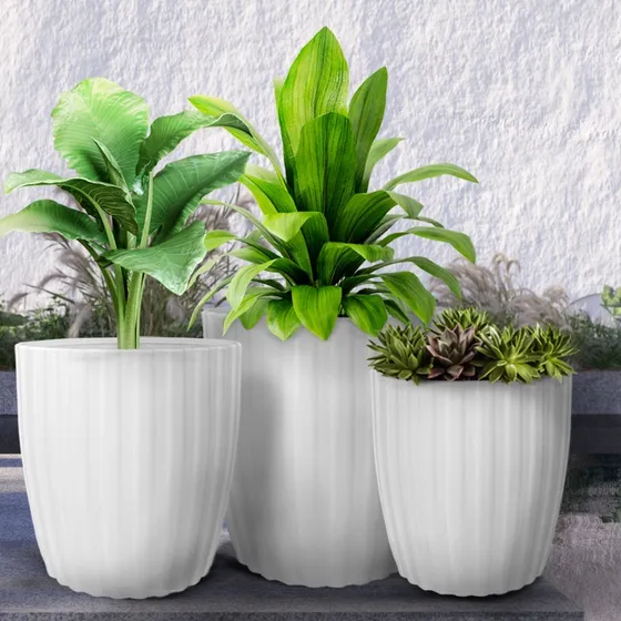 Kit 3 Vaso Planta Polietileno Decoração Flor Jardim Cd80 Cor Areia/Bege