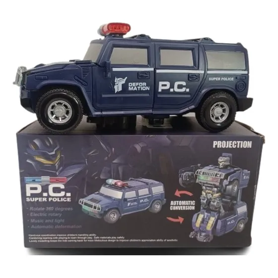 Carro Robot Policia Convertible Con Luces Y Sonido